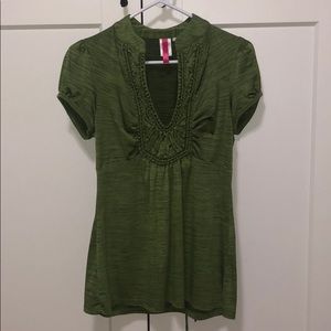 Green Blouse Decorative Neckline Size Large